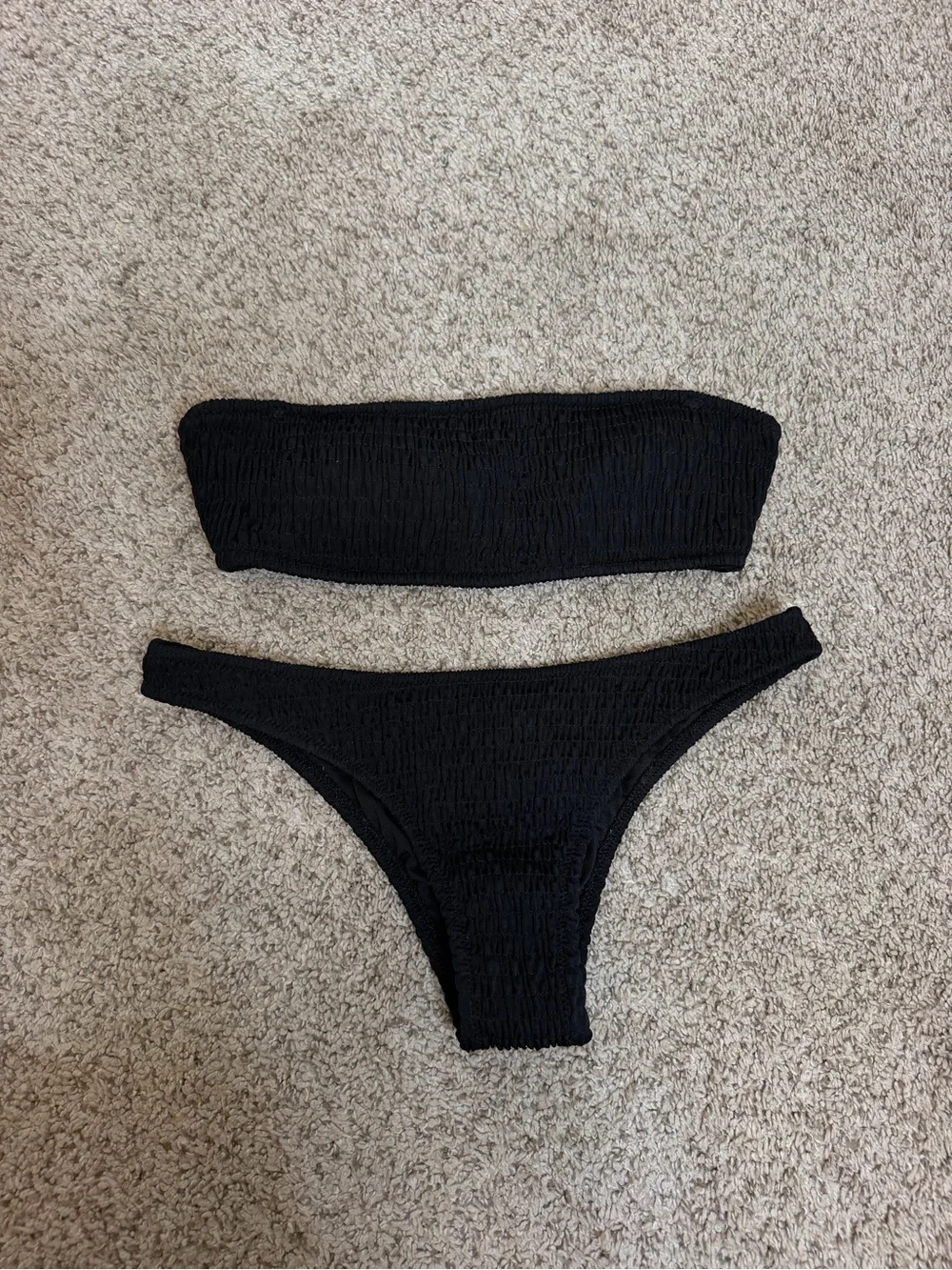 Victoria’s Secret Black Smocked Bandeau Bikini Set
